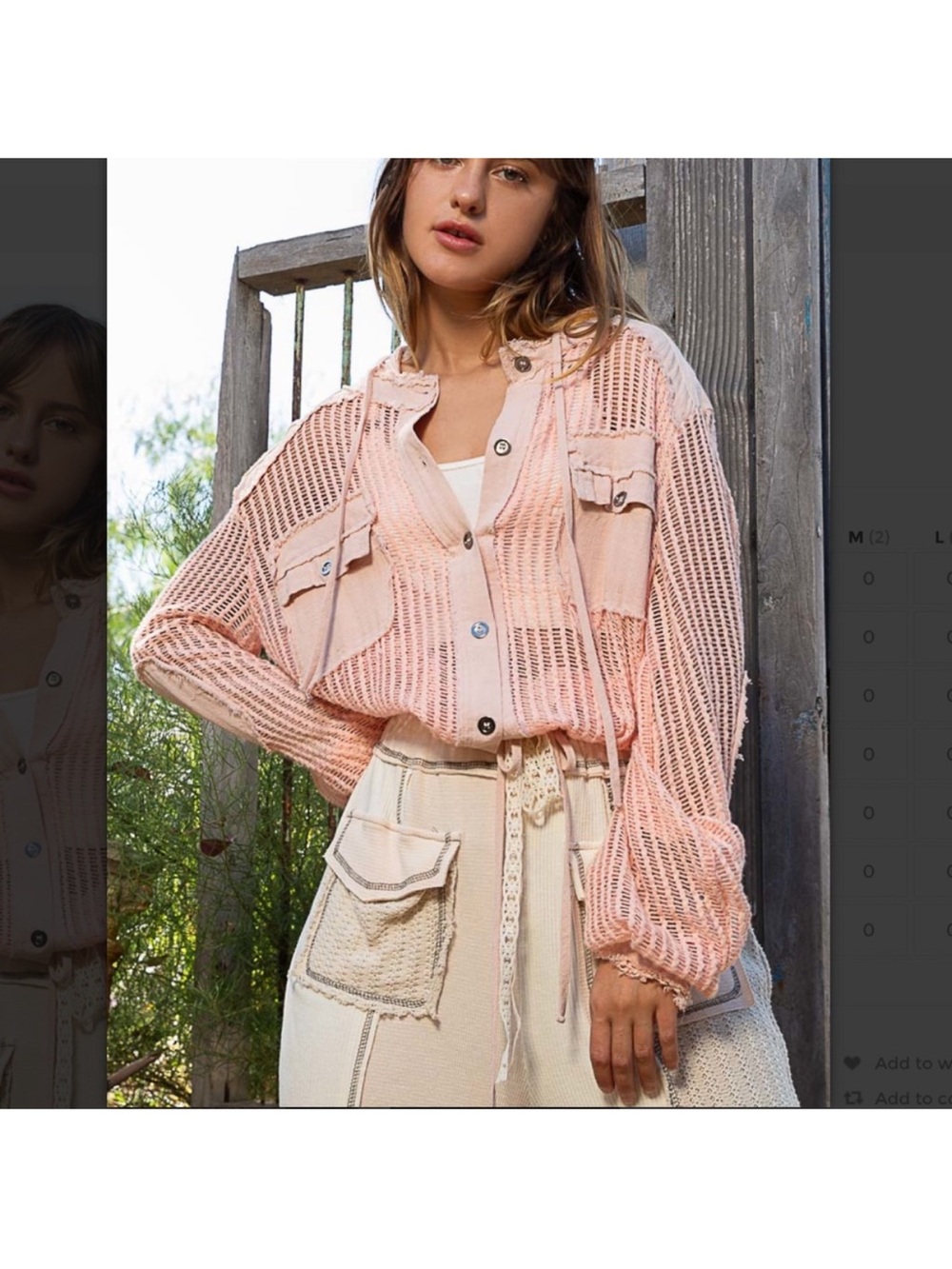 POL Open Knit See Through Button Down Hoodie Top Pink Size Large